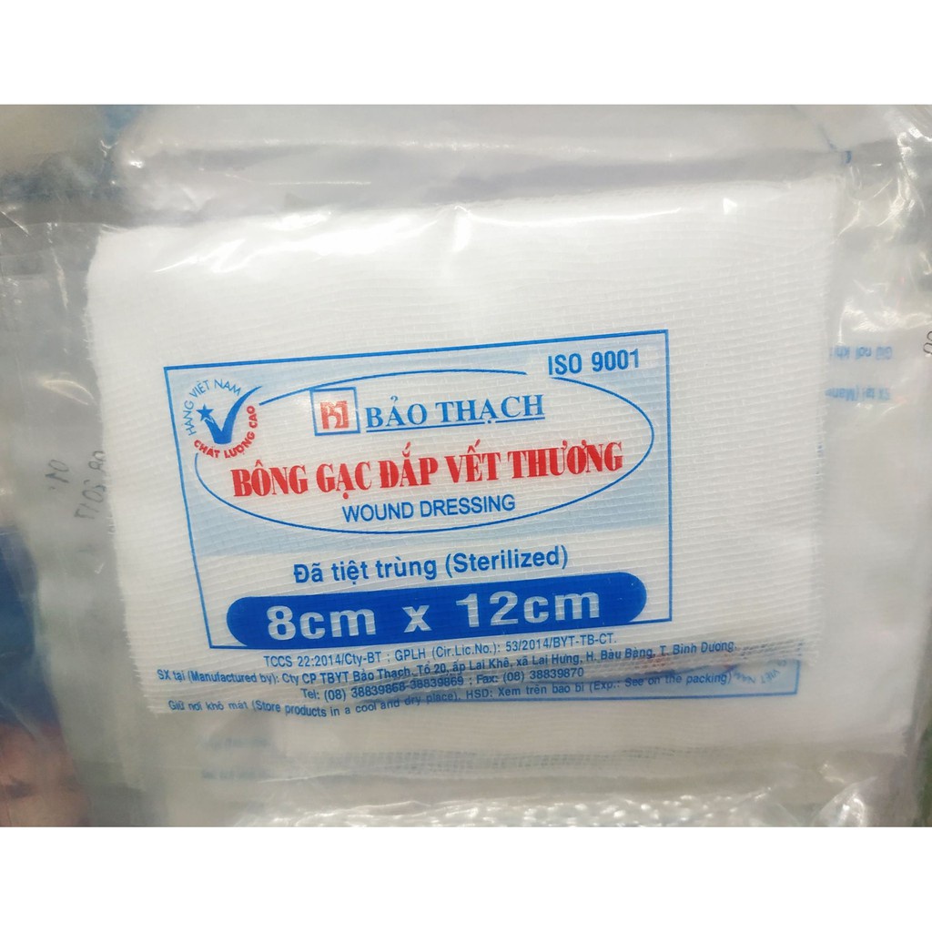 Bông Gạc Đắp Vết Thương Bảo Thạch (Gói 10 miếng)