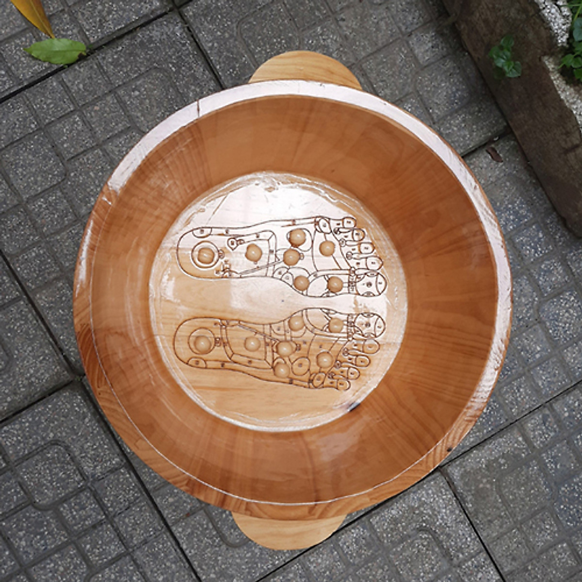 Chậu Ngâm Chân Gỗ (Loại Cao, Hạt Massage Huyệt Đạo Hình Bàn Chân) Thông Tự Nhiên Cao Cấp