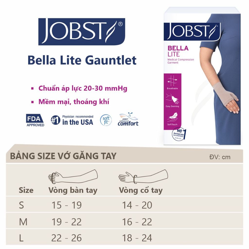 Vớ Y Khoa Tay Phù Bạch Huyết JOBST Bella Lite Armsleeve (Cánh Tay, Màu Da) (Hộp 1 Chiếc)