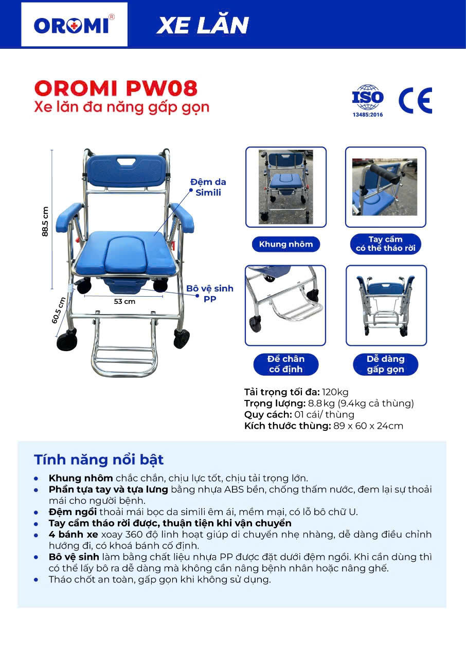 Ghế Bô Đa Năng Có Bánh Xe, Xếp Gọn Oromi PW08