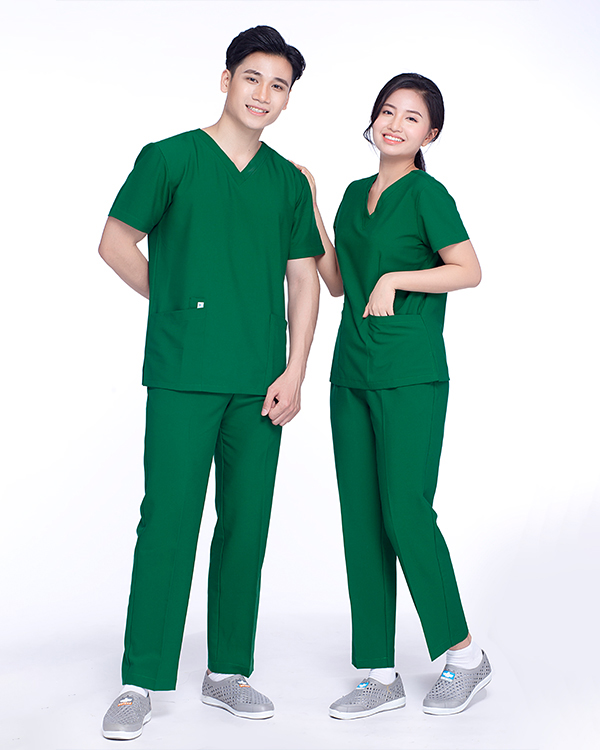 Bộ Đồng Phục Bệnh Viện, Thẩm Mỹ, Trang Phục Phòng Mổ, Scrubs Xanh Lá, Cổ Tim
