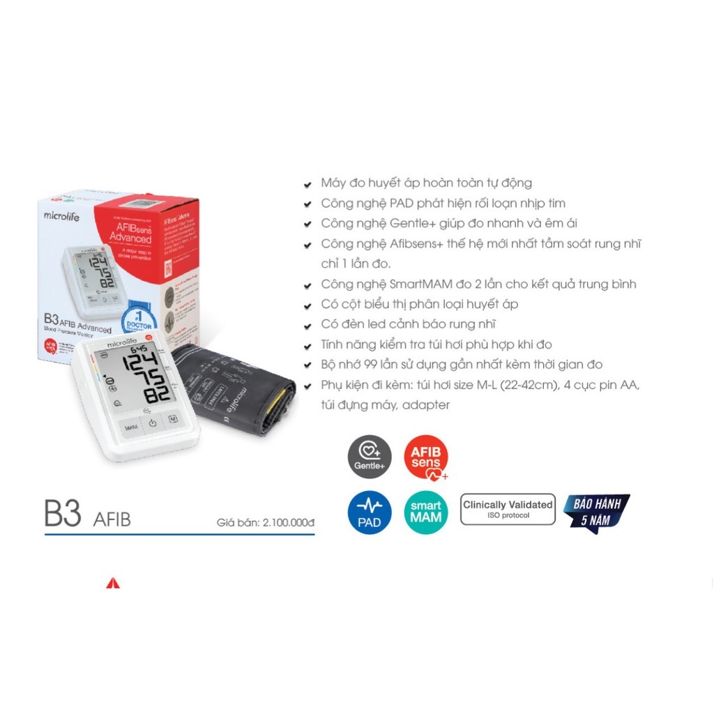 Máy Đo Huyết Áp Bắp Tay Microlife B3 AFIB (Cảnh Báo Đột Quỵ)