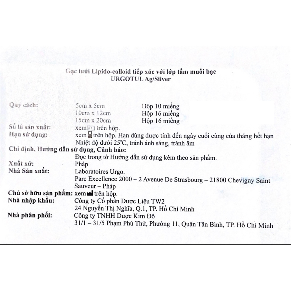 Gạc Lưới Chống Dính Urgo URGOTUL AG/SILVER (Muối Bạc)