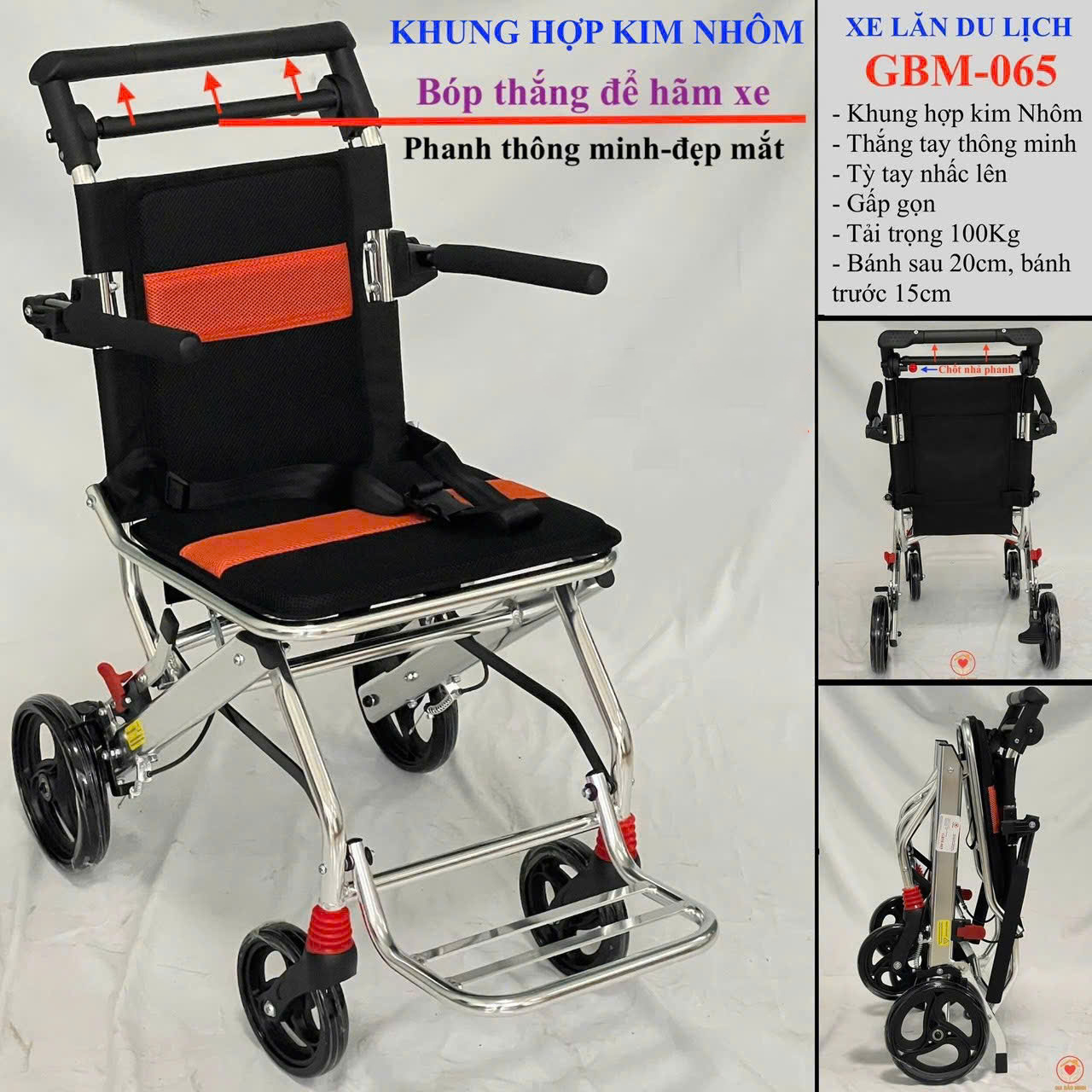 Xe Lăn Du Lịch Xách Tay, Bánh Nhỏ, Có Thể Gấp Gọn GBM-065