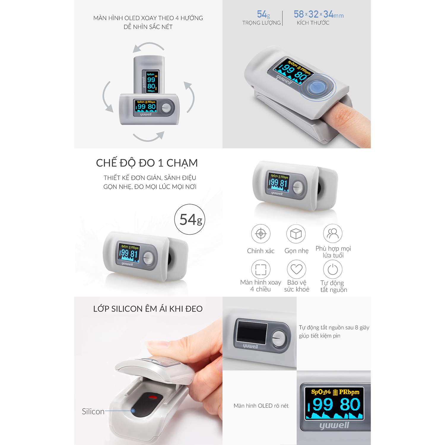 Máy Đo Nồng Độ Oxy SPO2 Và Nhịp Tim Yuwell YX301 (YX-301)