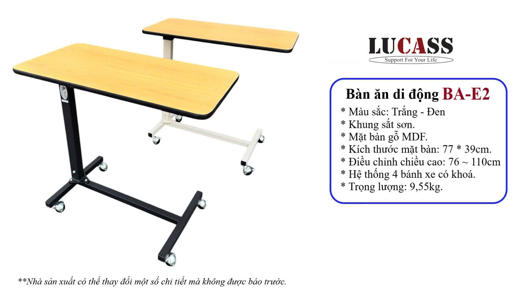Bàn Ăn Di Động Có Bánh Xe LUCASS BA-E2