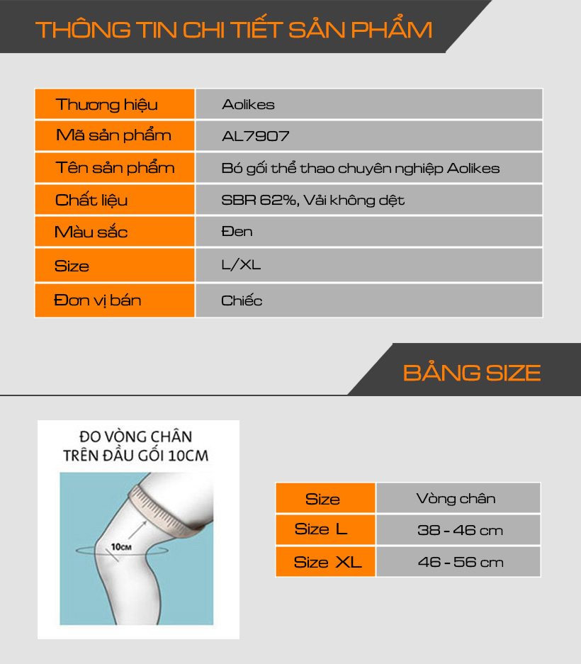 Bó Gối Thể Thao Chuyên Nghiệp AOLIKES AL7907 (AL 7907) (1 Chiếc)