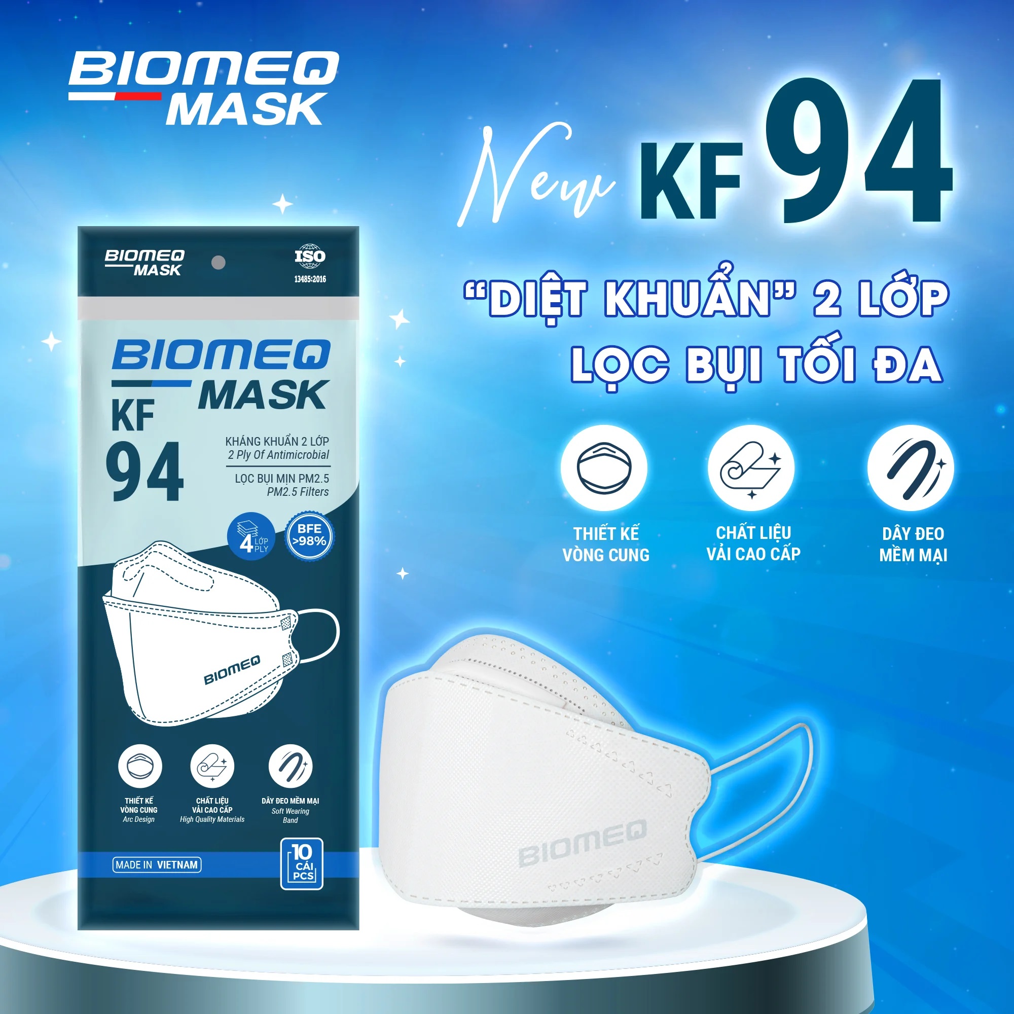 Khẩu Trang 4D Người Lớn KF94 BIOMEQ MASK+ (Gói 10 Cái)