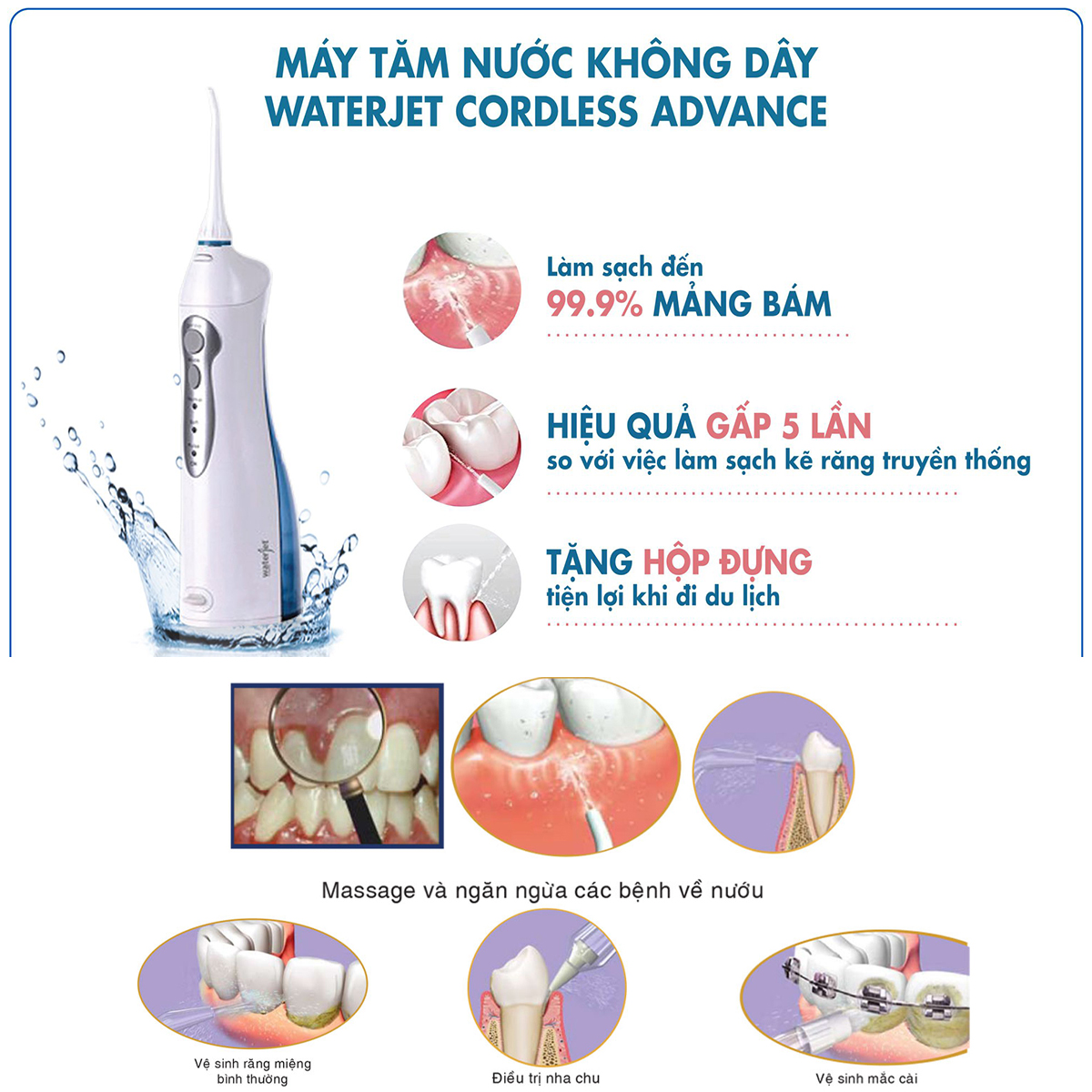 Máy Tăm Nước Du Lịch Không Dây Waterjet Cordless Advanced