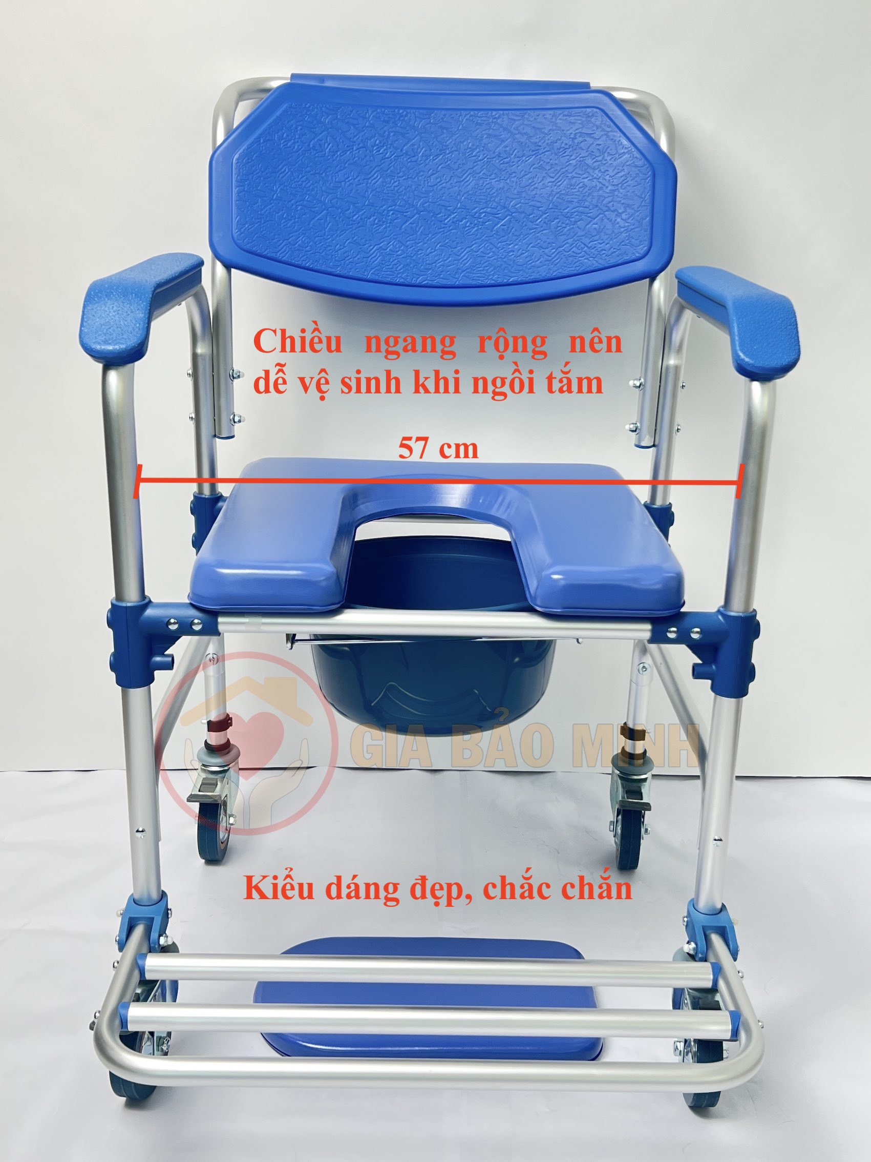 Ghế Bô Tắm Đa Năng Nhôm Siêu Nhẹ, Có Bánh Xe, Đệm Chống Nước, Gác Chân GBM-017