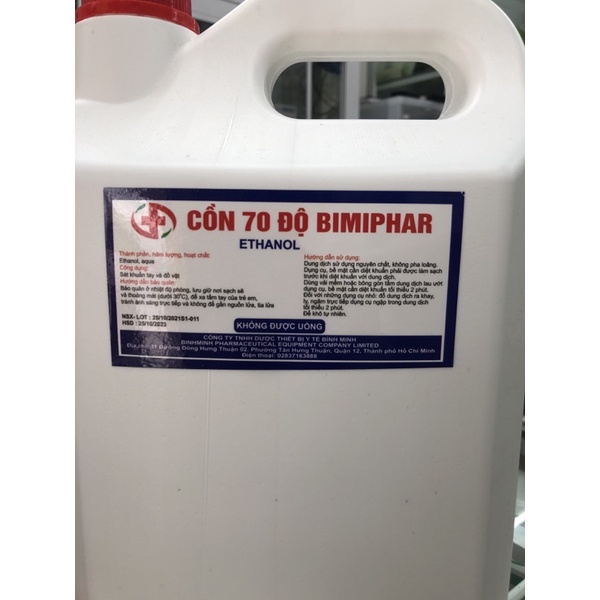 Cồn Sát Trùng Y Tế (Can 5 Lít) BIMIPHAR