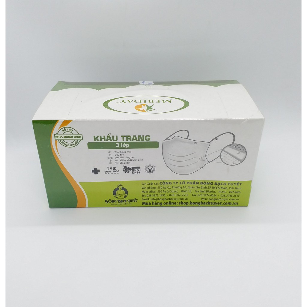 Khẩu Trang Y Tế MERIDAY Bông Bạch Tuyết (3 Lớp - Hộp 50 Cái)