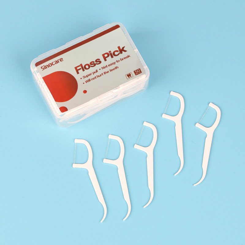 Hộp Tăm Chỉ Kẽ Răng Sinocare Floss Pick (Hộp 50 Cây)