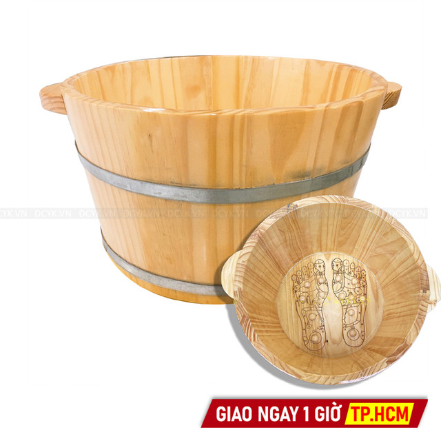Chậu Ngâm Chân Gỗ (Loại Cao, Hạt Massage Huyệt Đạo Hình Bàn Chân) Thông Tự Nhiên Cao Cấp
