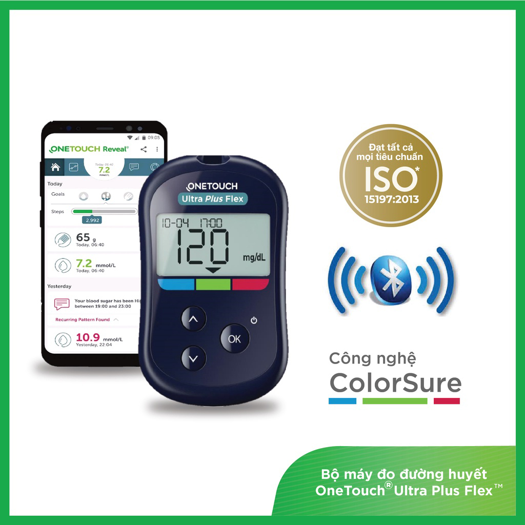 Máy Đo Đường Huyết Onetouch Ultra Plus Flex (MG) (+25 Que, 25 Kim, 50 Cồn)