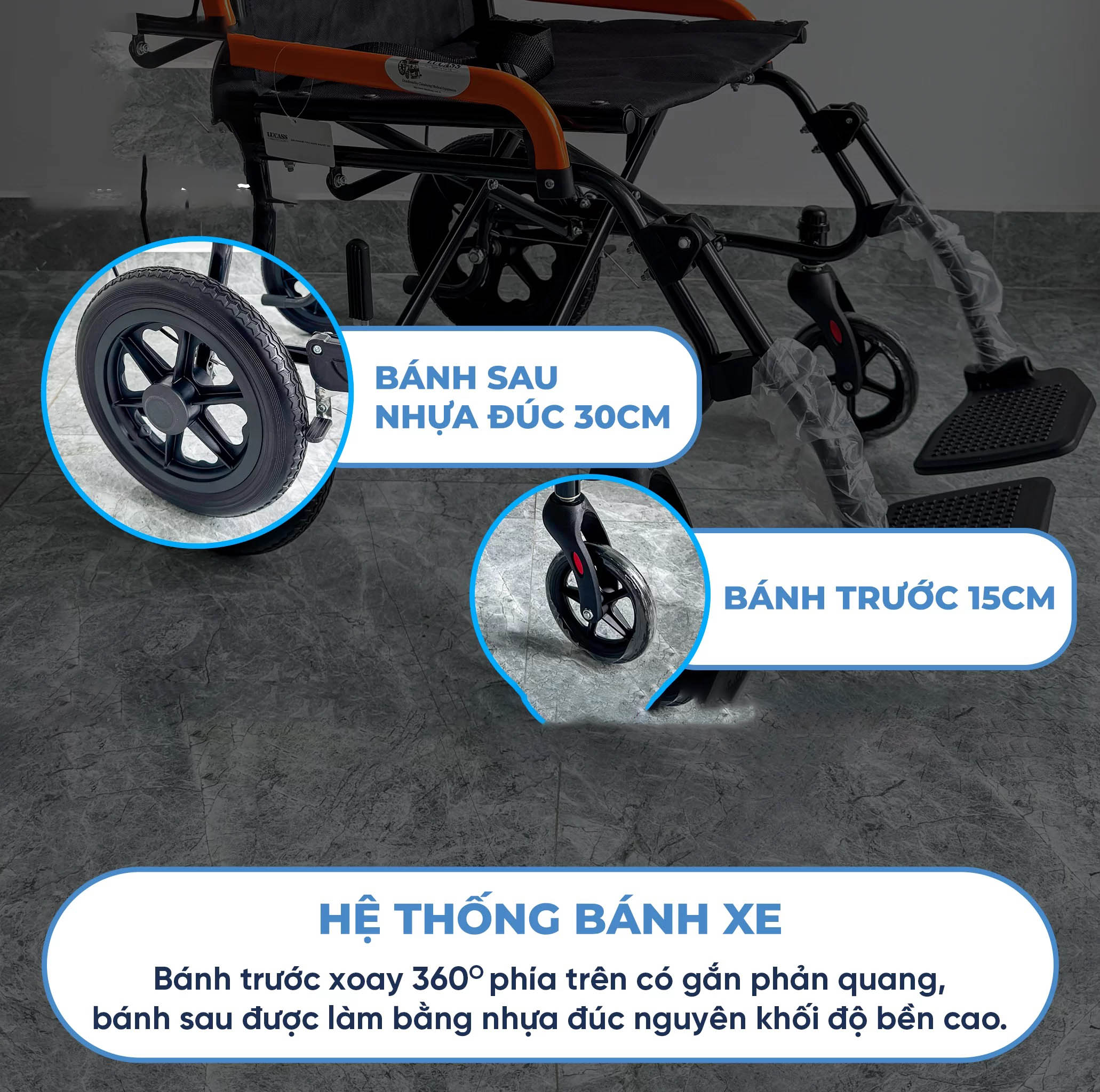 Xe Lăn Du Lịch Sắt Sơn Tĩnh Điện Lucass X-61 (X61) - BÁNH NHỎ