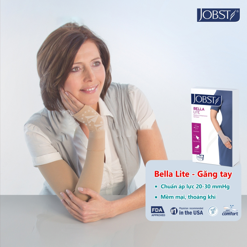 Vớ Y Khoa Tay Phù Bạch Huyết JOBST Bella Lite Gauntlet (Găng Tay, Màu Da) (Hộp 1 Chiếc)