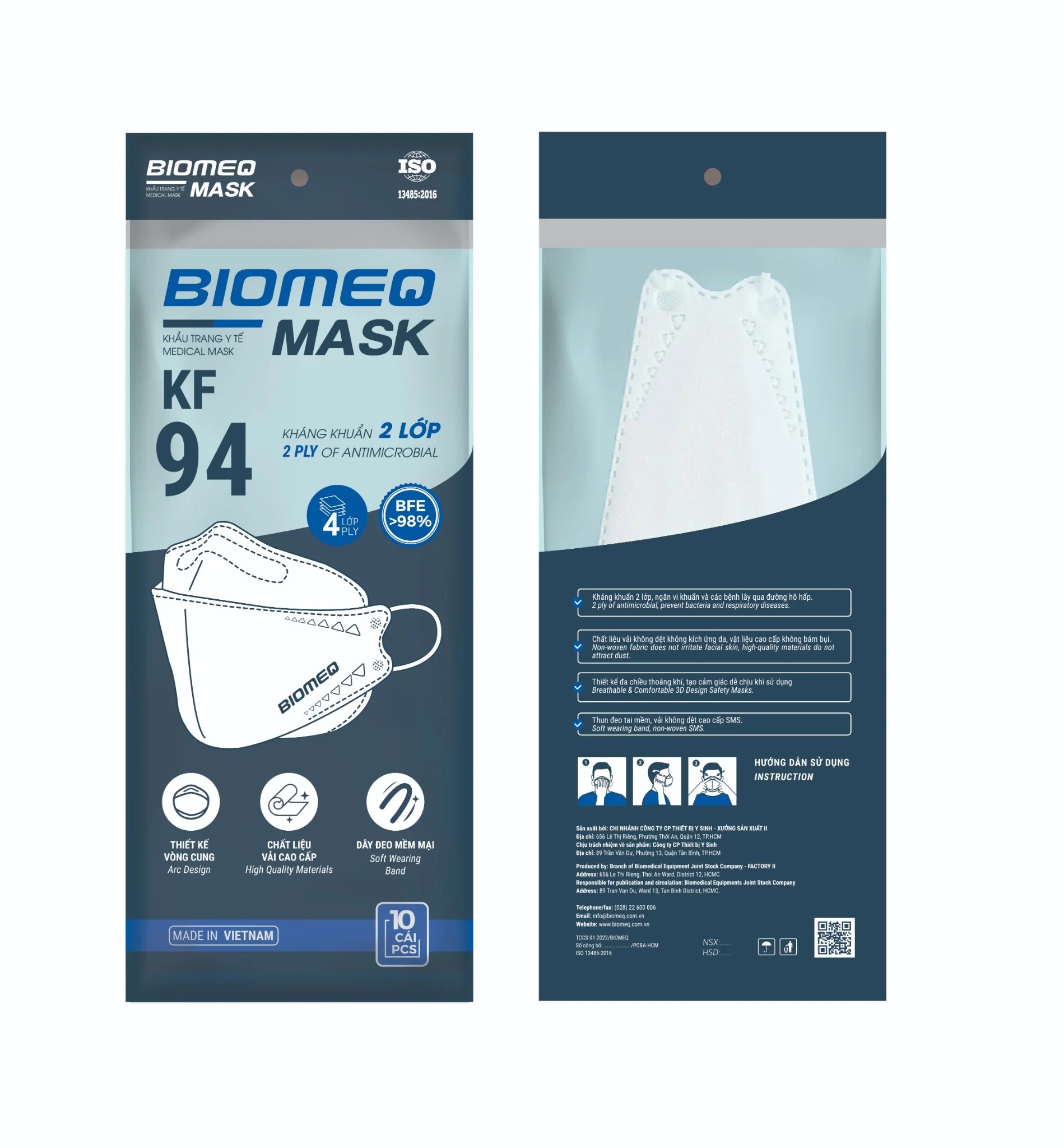 Khẩu Trang 4D Người Lớn KF94 BIOMEQ MASK+ (Gói 10 Cái)