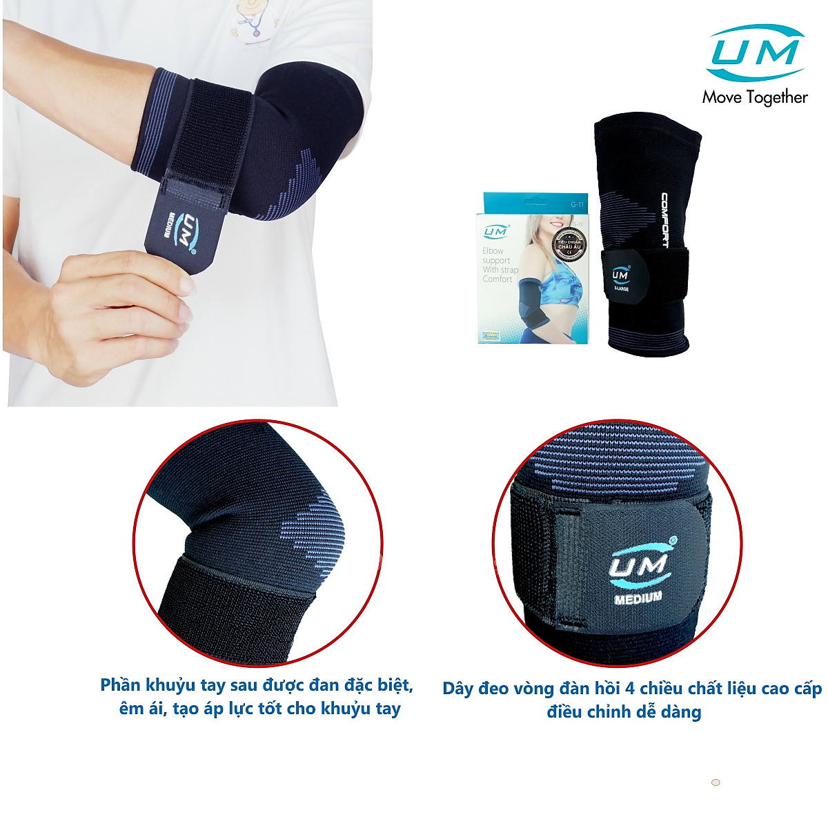 Băng Thun Bó Khuỷu Tay Có Đai Dán United Medicare UM G11