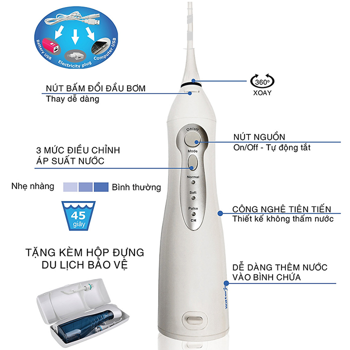 Máy Tăm Nước Du Lịch Không Dây Waterjet Cordless Advanced