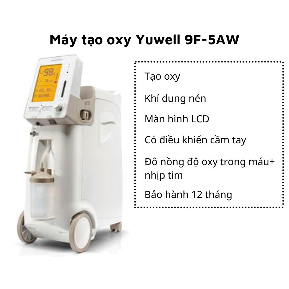 Máy Tạo Oxy Yuwell 9F-5AW (5 Lít, Có Xông, Có SPO2, Có Remote)