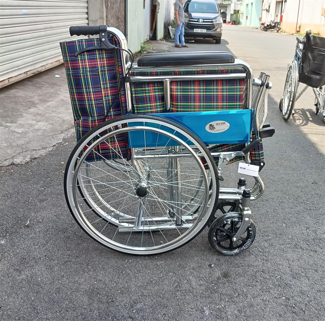 Xe Lăn Tay Có Thắng, Gác Chân Xếp Gọn Lucass X-91 (X91) Vải Ca-rô