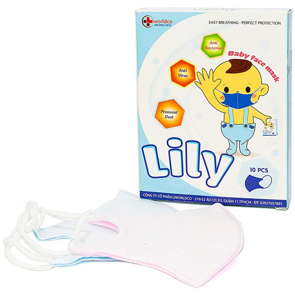 Khẩu Trang 3D Em Bé Lily Liworldco (Hộp 10 cái)