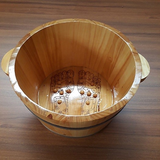 Chậu Ngâm Chân Gỗ (Loại Cao, Hạt Massage Huyệt Đạo Hình Bàn Chân) Thông Tự Nhiên Cao Cấp