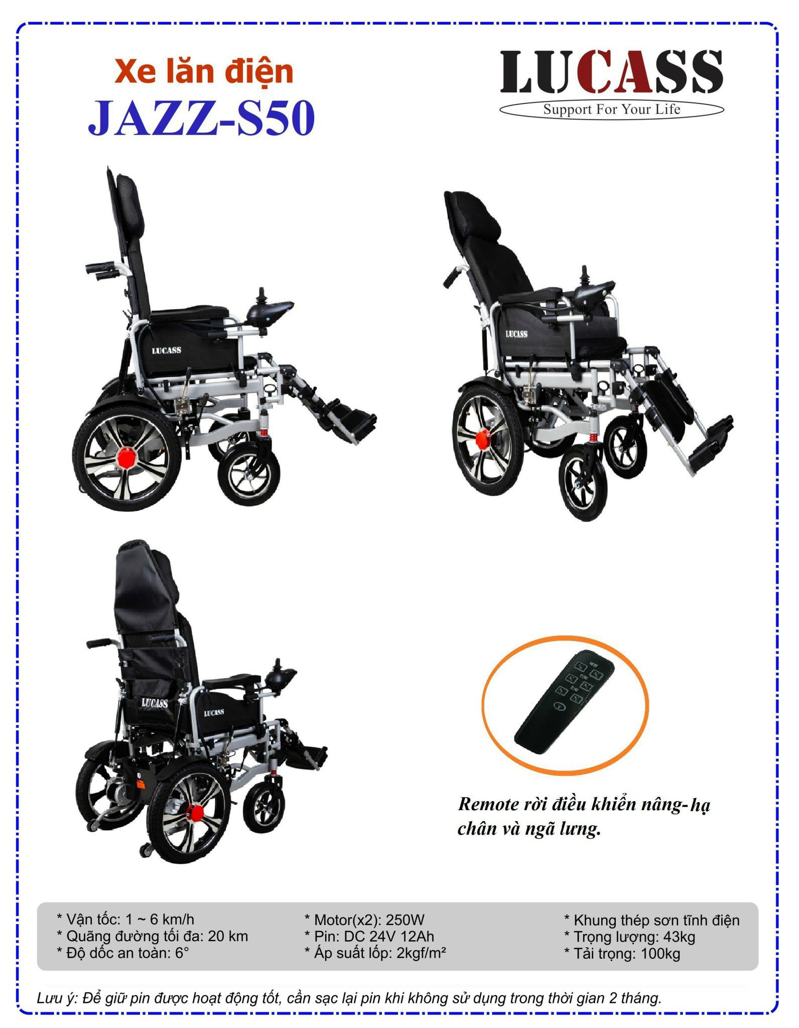 Xe Lăn Điện Có Thể Ngã Nằm Lucass JAZZ-S50