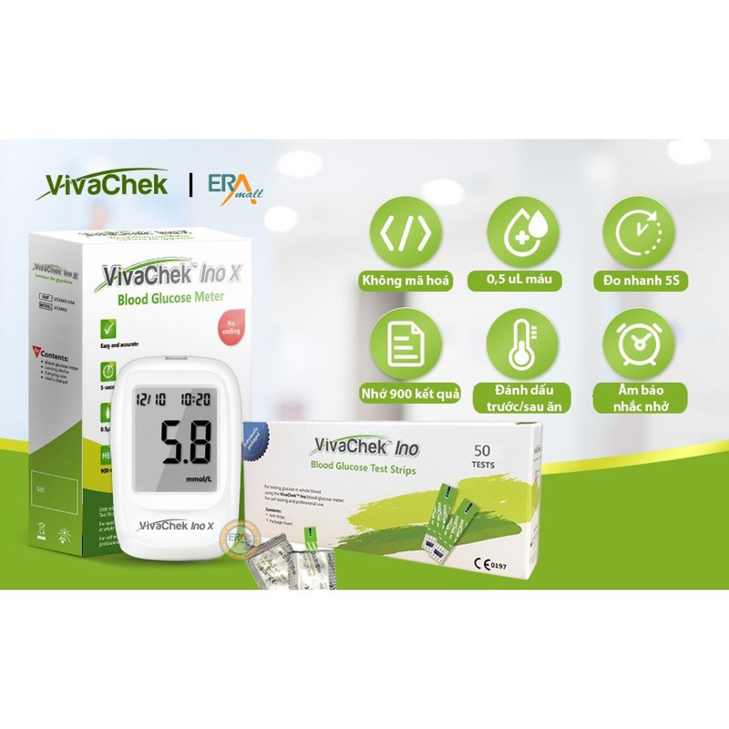 [TRỌN BỘ] Máy Đo Đường Huyết VivaChek Ino X (MG) (+ 50 Que, Kim, Cồn)
