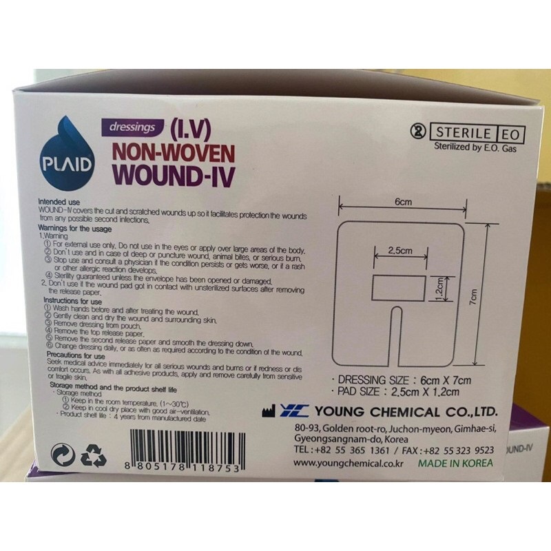 Băng Keo Cố Định Kim Luồn Plaid WOUND-IV (With-pad)