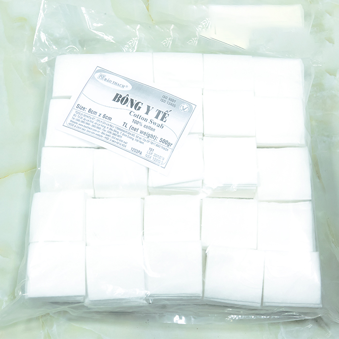 Bông Gòn Cắt, Gòn Vuông 6x6cm Bảo Thạch (Bịch lớn 500g)