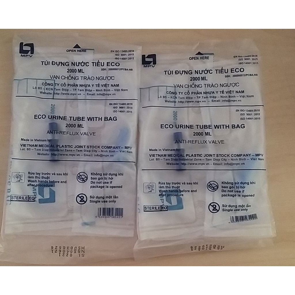 Túi Đựng Nước Tiểu Van T, Có Quai ECO MPV (2000ml) Hàng Việt Nam