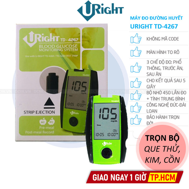 [TRỌN BỘ] Máy Đo Đường Huyết URIGHT TD-4267 (+25 QUE, 50 KIM, CỒN)