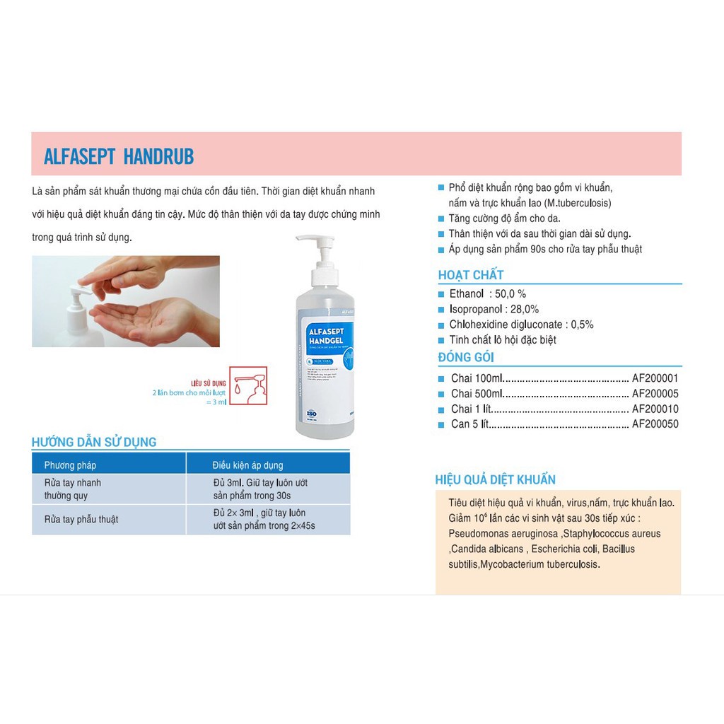 Gel Rửa Tay Khô Alfasept Handrub (Chai Vòi)