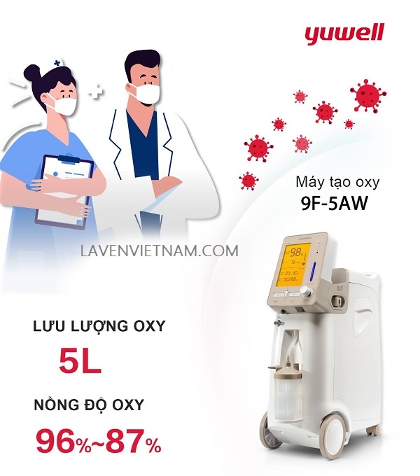 Máy Tạo Oxy Yuwell 9F-5AW (5 Lít, Có Xông, Có SPO2, Có Remote)