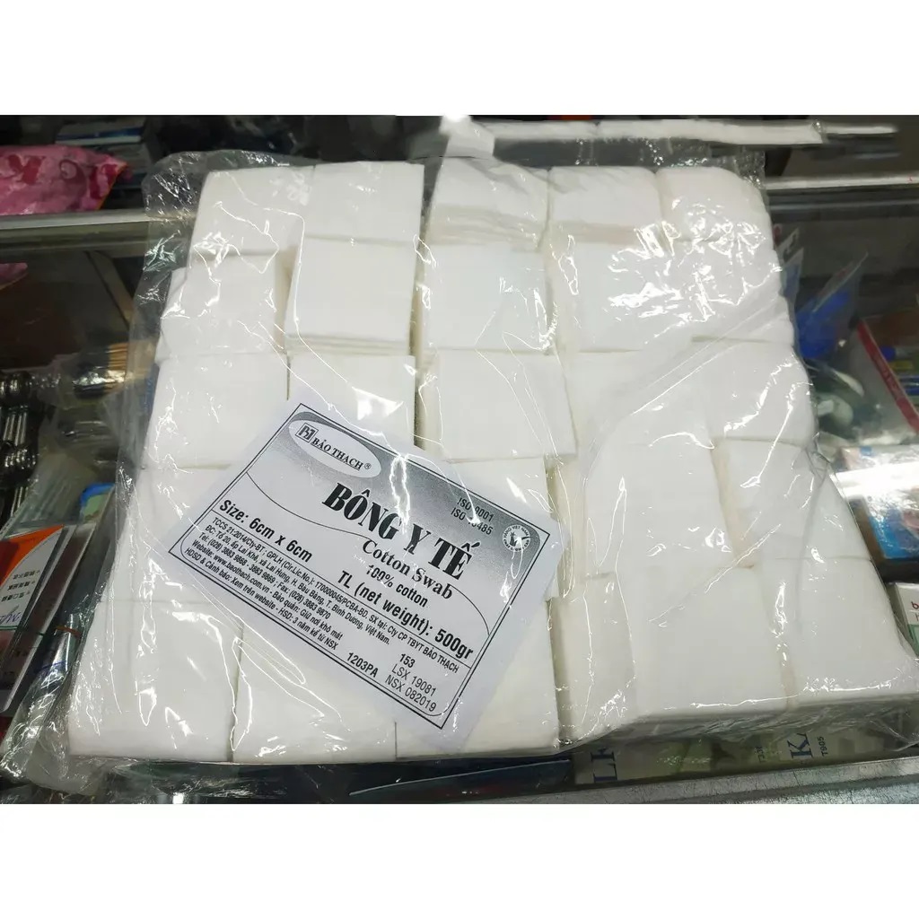 Bông Gòn Cắt, Gòn Vuông 6x6cm Bảo Thạch (Bịch lớn 500g)