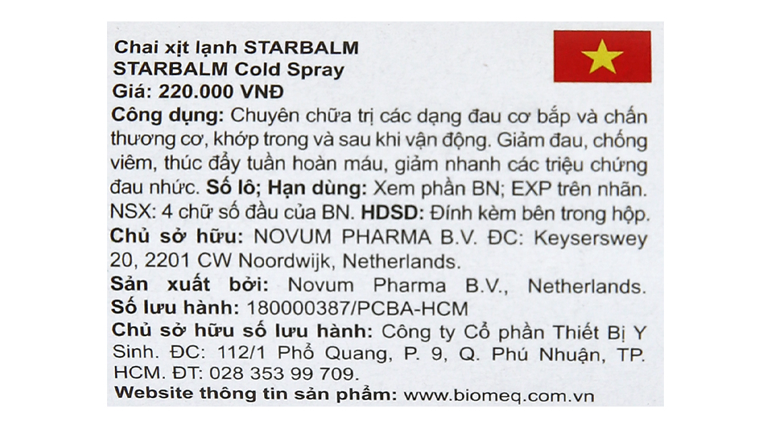 Chai Xịt Lạnh Starbalm Cold Spray (Hà Lan)