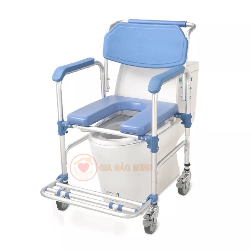 Ghế Bô Tắm Đa Năng Nhôm Siêu Nhẹ, Có Bánh Xe, Đệm Chống Nước, Gác Chân GBM-017