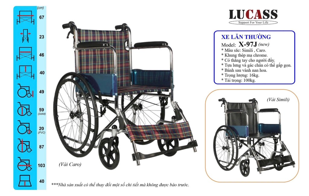 Xe Lăn Tay Vải Ca-rô, Có Thắng Lucass X-97J (X97J)