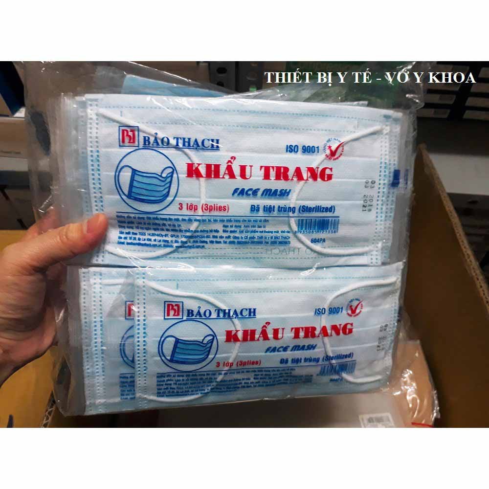 Khẩu Trang Y Tế Bảo Thạch Tiệt Trùng (3 Lớp - Bịch 50 Cái)