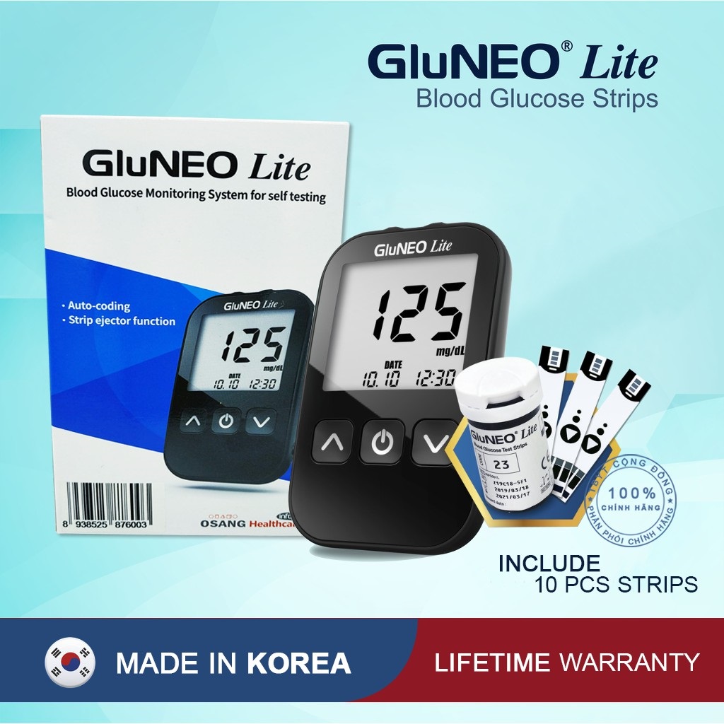 [TẶNG QUE, KIM, CỒN] Máy Đo Đường Huyết GluNeo Lite (MG) (+25 Que, Kim, Cồn)