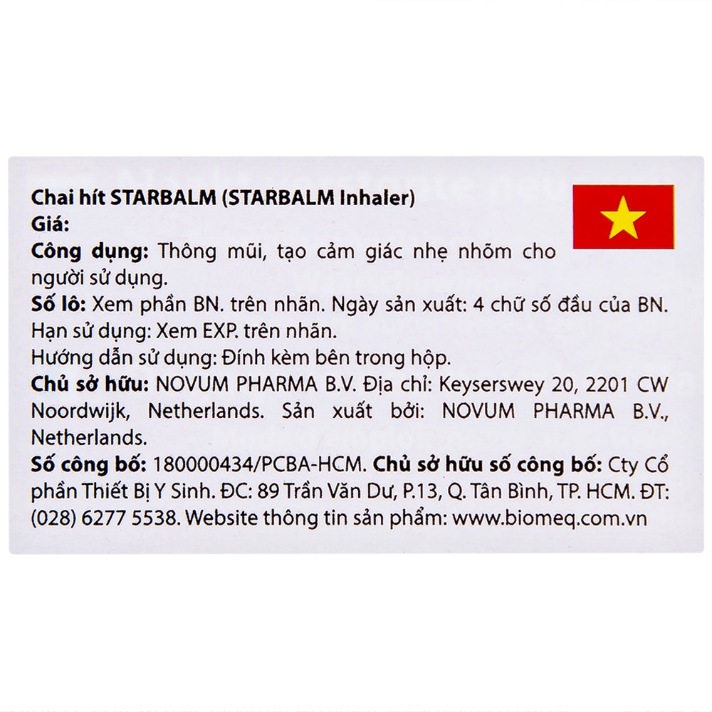 Ống Hít Thông Mũi Starbalm Sport Inhaler 1.1 gram (Hà Lan)