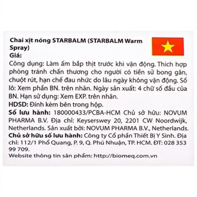Chai Xịt Nóng Starbalm Warm Spray (Hà Lan)