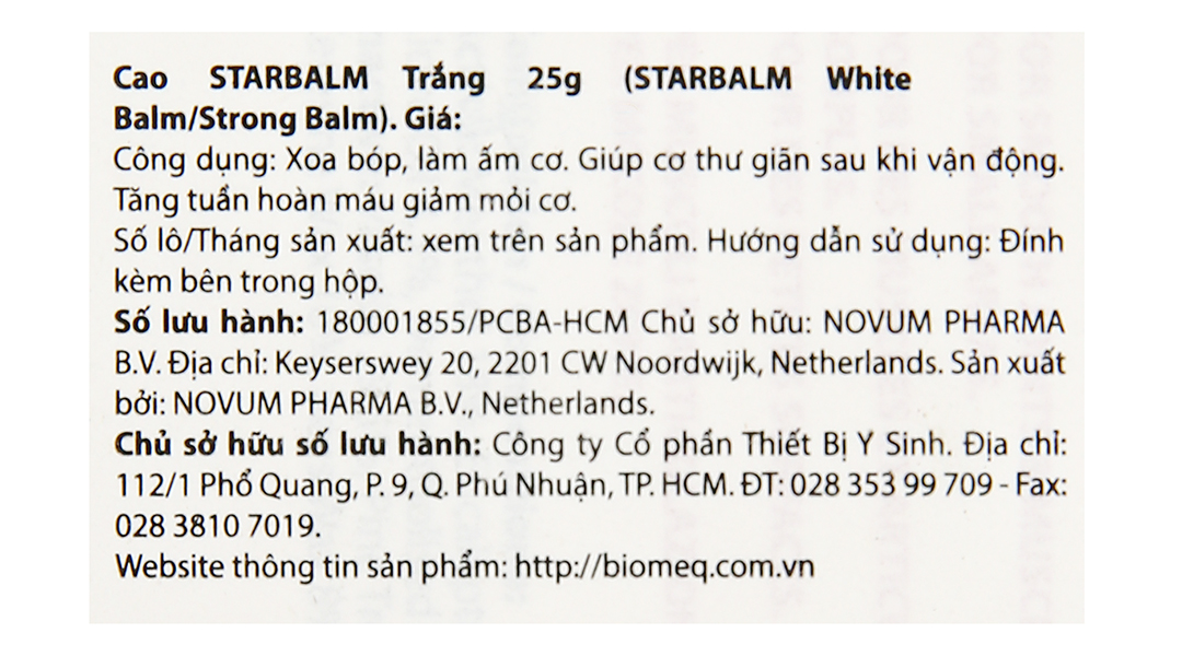 Dầu Cù Là Trắng/ Cao Trắng Starbalm Sport Balm (Strong)