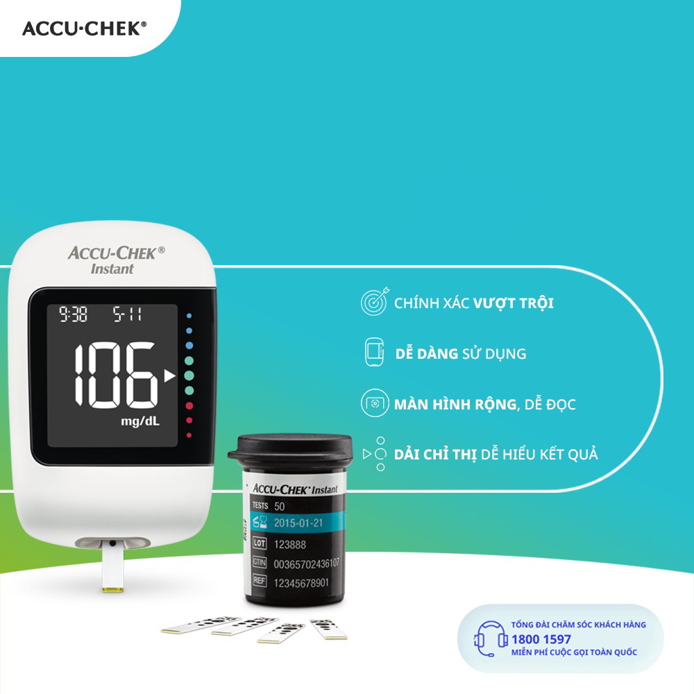 [TRỌN BỘ] Máy Đo Đường Huyết ACCU-CHEK INSTANT (mg/dl) + 25 Que, Kim, Cồn