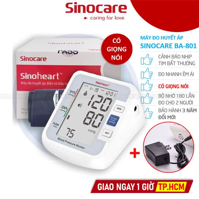 [KÈM BỘ NGUỒN] Máy Đo Huyết Áp Bắp Tay Sinocare Sinoheart BA-801