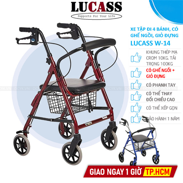 Xe Tập Đi 4 Bánh, Có Ghế, Thắng Tay, Giỏ Đựng Lucass W-14 (W14)