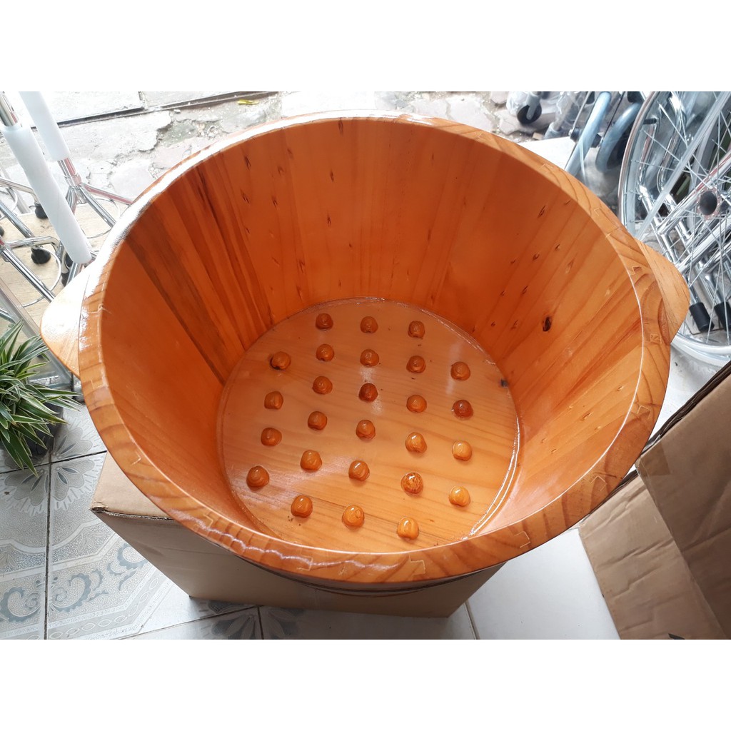 Chậu Ngâm Chân Gỗ (Loại Cao, Có Hạt Massage) Thông Tự Nhiên Cao Cấp