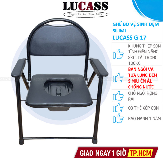 Ghế Bô Vệ Sinh Không Bánh Xe, Khung Sơn, Bô Vuông, Đệm Simili Lucass G-17 (G17)